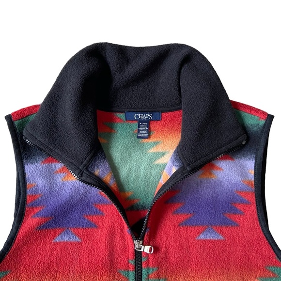 Ralph Lauren Chaps Fleece Southwestern Print Full Zip Vest L - Picture 3 of 10